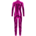 thumbnail image 5 of iiniim Girls Long Sleeve Shiny Metallic Jumpsuit Dance Gymnastics Leotard Bodysuits Unitard Dancewear Hot Pink 8-10, 5 of 6