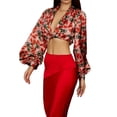 thumbnail image 2 of Txlixc Tops cortos para mujer Estampado floral Mangas largas de farol Corte bajo Transpirable Versátil Tops de longitud corta Txlixc  Moda, 2 of 9