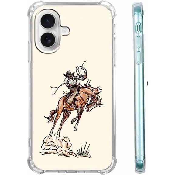 Vintage Cowboy Riding Horse Pattern Case for iPhone 16 Plus, Unique Trendy Soft TPU Phone Protective Cover, ip16plus