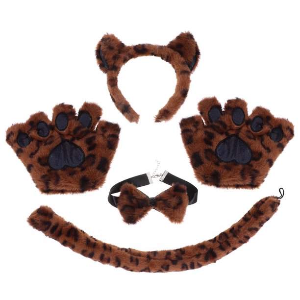 KAKOWELY 1 juego de accesorios para disfraz de animales, diadema con orejas, cola, guantes y pajarita.