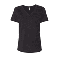 thumbnail image 2 of BELLA+CANVAS Relaxed Fit Heather CVC Tee for Women, Short Sleeve V-Neck T-Shirt, Black Heather, L, 2 of 5