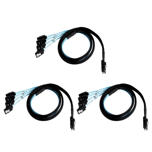 3X Mini SAS 36Pin (SFF-8087) Male to 4 SATA 7Pin Female Cable, Mini SAS Host/Controller to 4 SATA Target/Backplane 1.0M
