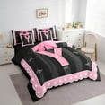 thumbnail image 3 of Manfei Initial Letter Y Bedding King Size,Cute Bowtie Comforter Sets with Sheets,Pink Black Bedding Sets King Size For Girls,Breathable Bedroom Decoration Reversible,7pcs, 3 of 7