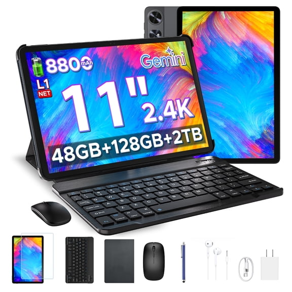 POCKAM P11 Pro 11 inch Tablet , Android 16 Tablet with Keyboard, Gemini AI, 48GB RAM 128GB ROM/2TB, Octa-Core T7250, 8800mAh/18W, 120Hz Display, 13MP 5MP, 5G WiFi, GPS, FM, Face ID, OTG