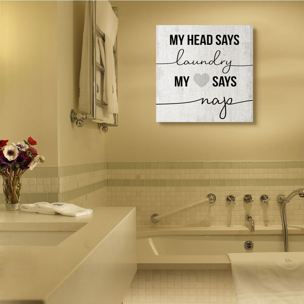 Stupell Industries Head Says Laundry, Heart Says Nap Quote Rustic Charm Designed by Daphne Polselli