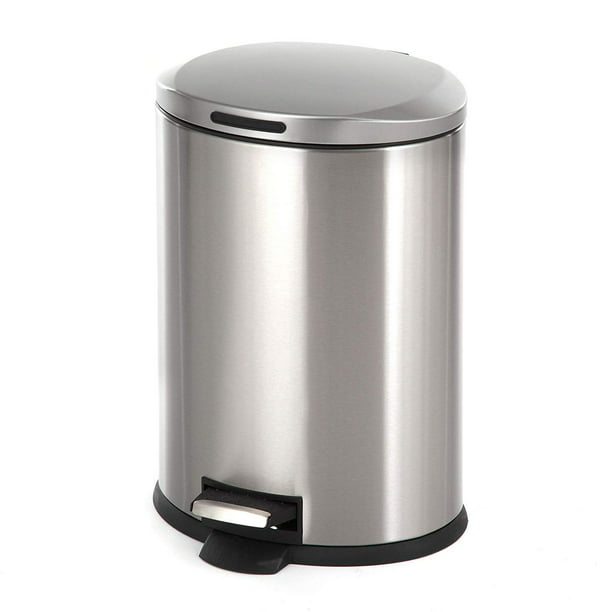 Home Zone Stainless Steel Kitchen Trash Can With Oval Design And Step Pedal 12 Liter 3 Gallon Storage With Removable Plastic Trash Bin Liner Silver Walmart Com Walmart Com