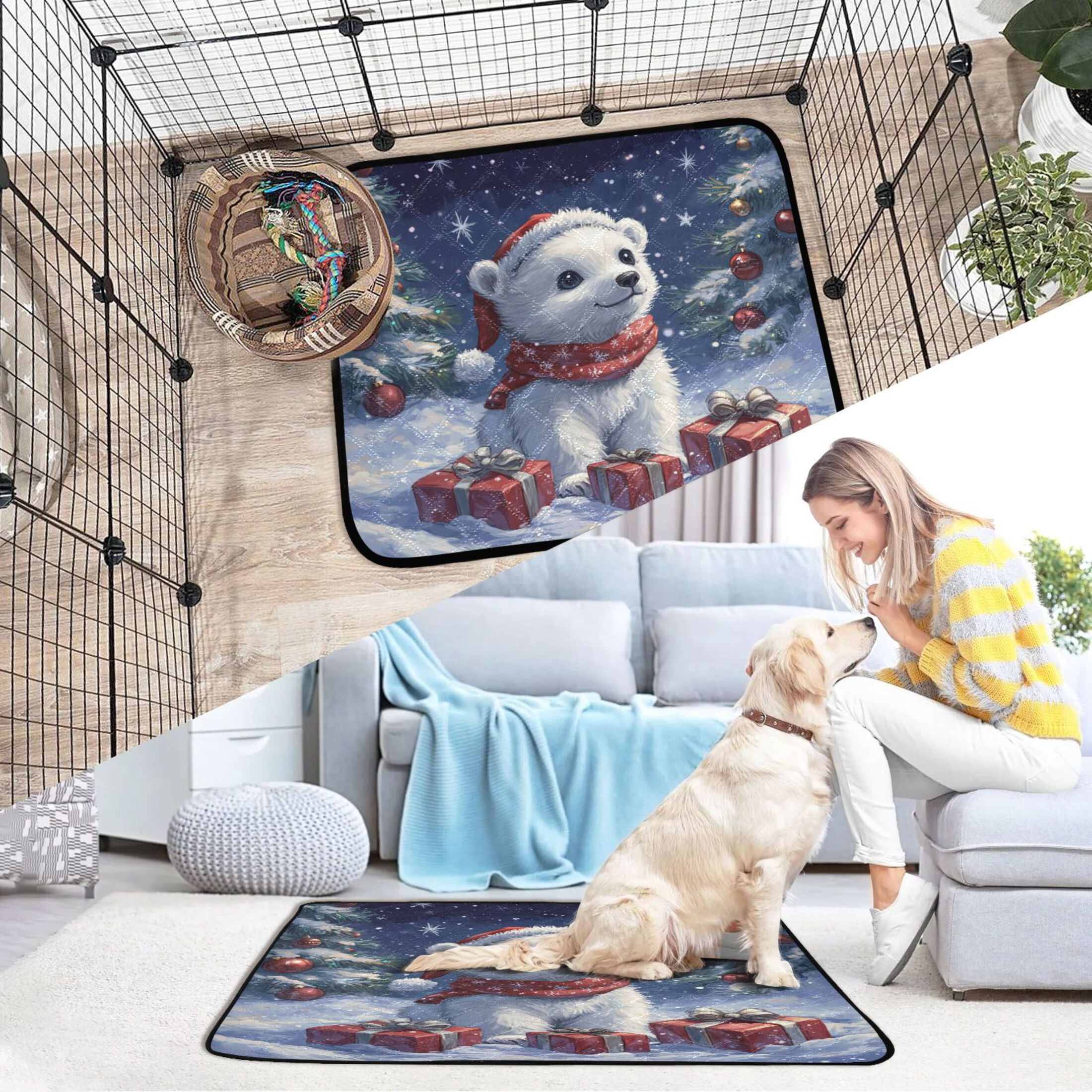 Qxltty A Cute White Polar Bear Cat litter Pads Pet Set of 3 Diaper Mats Center Anti-leakage Layer Absorbent Soft and Comfortable