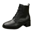 thumbnail image 5 of Oyedens Combat Boots for Women Vintage British Leather Mid Heels Riding Dress Ankle Booties, 5 of 7