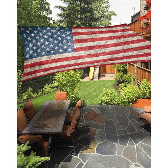 Sun Shade Sail 12x16Ft Independence Day Vintage Mottled American Flag Uv Block Sunshade Canopy Outdoor Shade Cover Rectangle Shade Cloth For Patio Garden Yard Deck Pergola