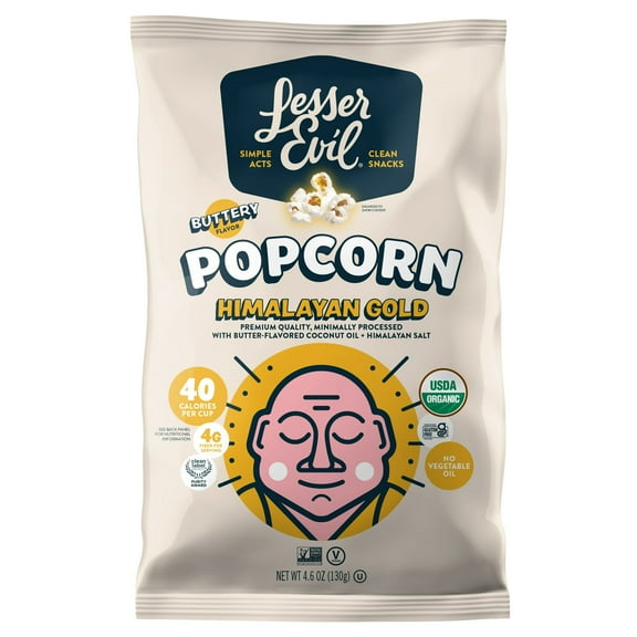 Pack of 12, Lesser Evil Himalayan Gold Organic Butter Flavor Popcorn, 4.6 oz