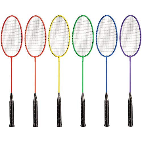 Champion Sports Tempered Steel Twin Shaft Badminton Rackets with Steel Coated Strings Set of 6