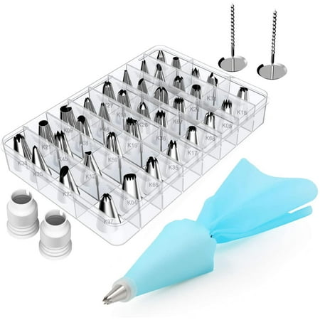 

42 Pieces Cake Decorating Tools Kits Supplies with 36 Numbered Icing Tips 2 Silicone Pastry Bags 2 Flower Nails 2 Reusable Plastic Couplers Baking Frosting Tools Set for Cupcakes Cookies