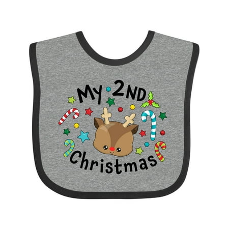 

Inktastic My 2nd Christmas Cute Reindeer with Candy Canes Gift Baby Boy or Baby Girl Bib