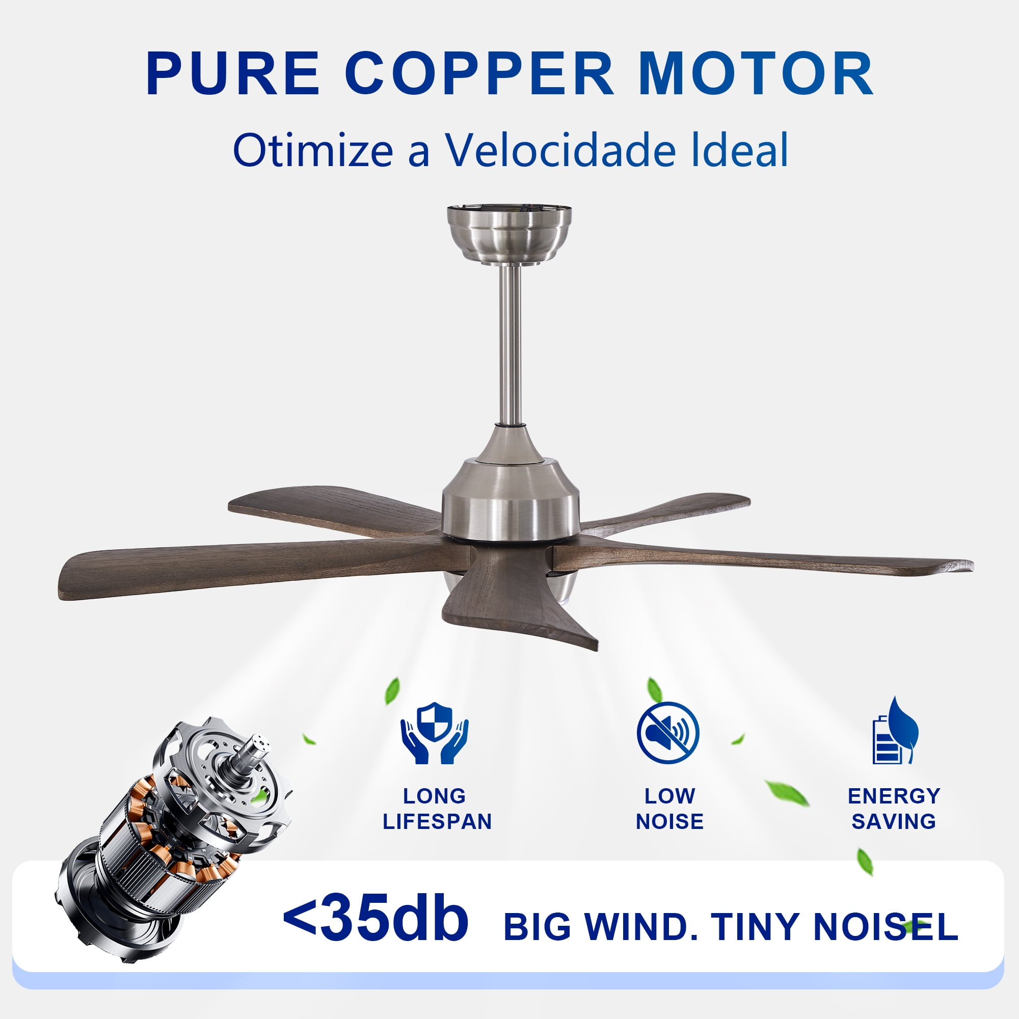 Leumius 42" Solid Wood Blades Ceiling Fan with Light and Remote Control,Quiet DC Motor 5 Blade Ceiling Fans 6 Speed Levels,Reversible for Patio Living Room Bedroom Office Black Nickel
