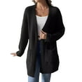 thumbnail image 2 of Open Front Women Casual Fall Sweater Long Sleeve with Pockets Sweater Cardigan Black XL, 2 of 9