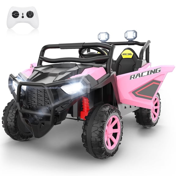 Funcid 24 Volt Ride on toys, 2-Seater Ride on Cars with Remote Control, 400W Electric Car for Kids, Ride on UTV w/ Bluetooth, MP3, Seat Belts, Volume Adjustment, Suspension, Pink