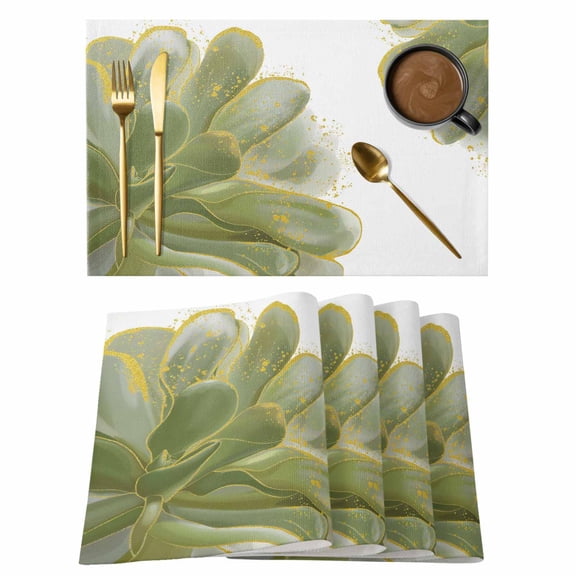 Sage Green Gold Placemats Set of 12 Aesthetics Flower Boho Watercolor Art Place Mats Indoor Wipeable Table Mats Washable Cloth Dining Table Placemats for Kitchen Holiday Party Home Decor 13x19 Inch