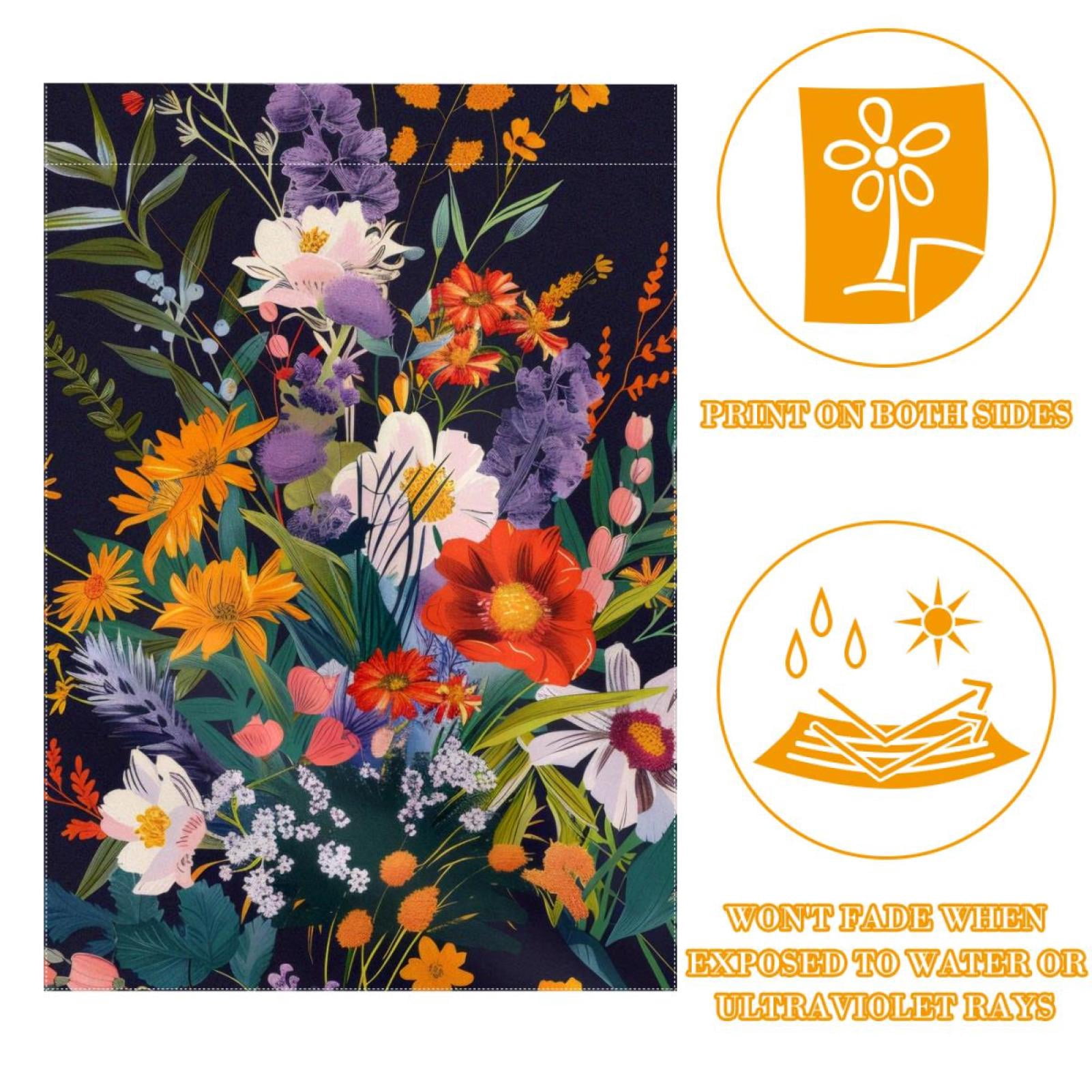 Welcome Wild Meadow Florals Flower Bouquet Garden Flag, Vertical Double Sided Small House Flag, Yard Farmhouse Outdoor Deck Veranda Lawn Decor 28x40 Inch