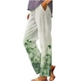 thumbnail image 3 of QATAINLAV St Pattys Day Women's Holiday Wide Leg Pants 2025 Summer Comfy Lightweight Linen Beach Pants Casual Elastic Waist Yoga Pants with Pockets Green XXXXL Holiday Sales, 3 of 6