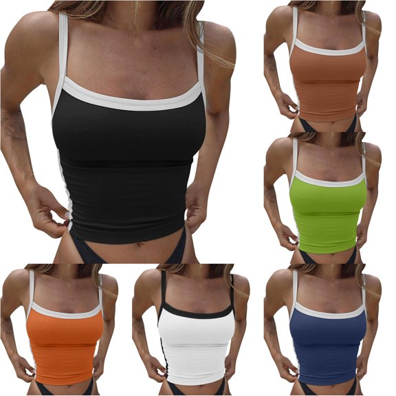 Rhuody Summer Tank Tops For Women Crewneck Spaghetti Strap Basic Summer Neck Sleeveless Shirts Workout Tank Tops Elegant Clothes 3Xl Black