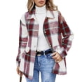 thumbnail image 3 of Htigea Clearance Women's Fall Clothes Plaid Shacket Jacket Long Sleeve Button Down Flannel Shirts Fashion Jacket Red M, 3 of 4