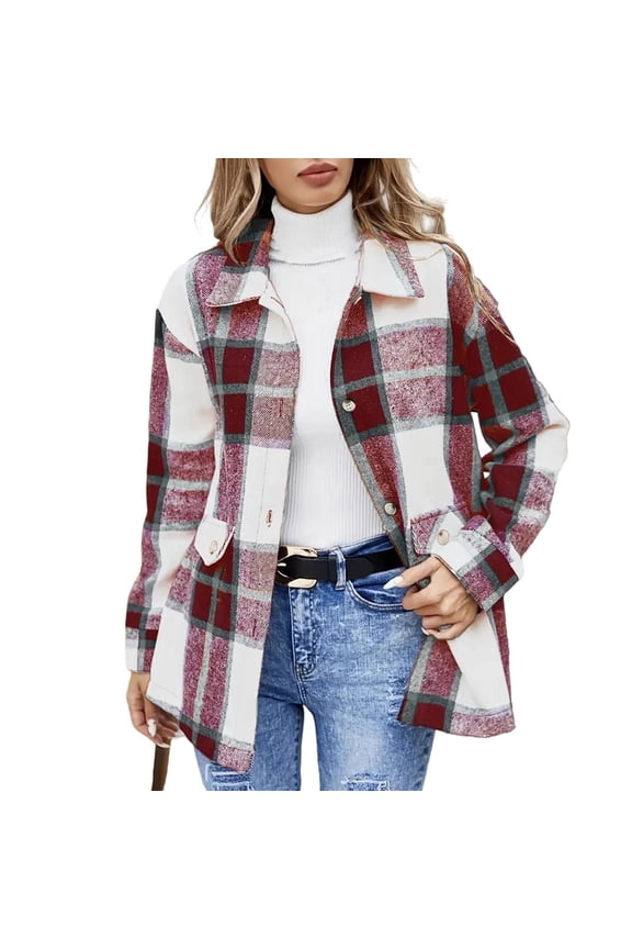 Women's Flannel Plaid Jacket Button down Shacket Fall Outfits Long Sleeve Shirts Jackets