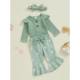 thumbnail image 3 of Suealasg Baby Girls Clothes Long Sleeve Romper Daisy Print Flare Pants Headband Sets 3 6 9 12 18 Months Infant Girls 3Pcs Spring Fall Outfits, 3 of 7