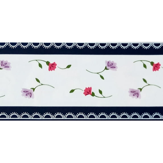 Dundee Deco Peel and Stick Self Adhesive Wallpaper Border - Floral Pink, Purple Flowers on Stems, 33 ft x 2 in