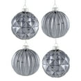 thumbnail image 2 of Geometric Glittered Shiny Glass Ball Christmas Ornaments - 3" (80mm) - Pewter - 4ct, 2 of 8