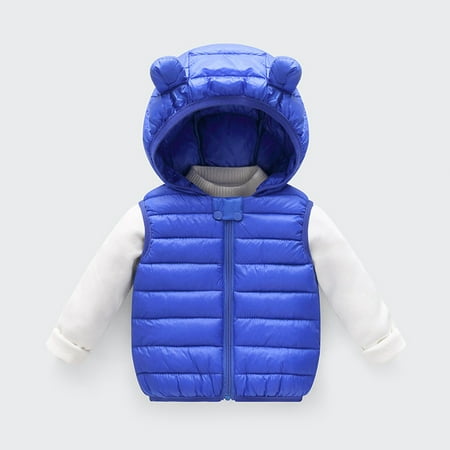

TOWED22 Baby Leather Jacket Kids Quilted Hooded Vest Winter Snow Puffer Vest Softshell Padded Sleeveless Jacket Insulated Waistcoat Blue