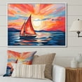 thumbnail image 2 of Designart "Sunset Serenity Sailing Boat II" Extra Large Transportation Framed Wall Art - Modern Red Boat Sailing Living Room Framed Canvas Art, 2 of 7