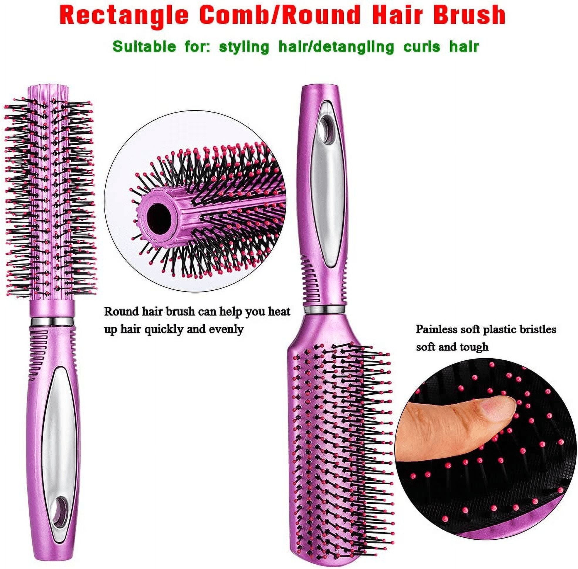 Abaima 5 Pieces Hair Brush Comb Set Detangling Paddle Brush Round Hair Tail Comb Wet Dry Brush for Women Men Hair Styling(Purple)