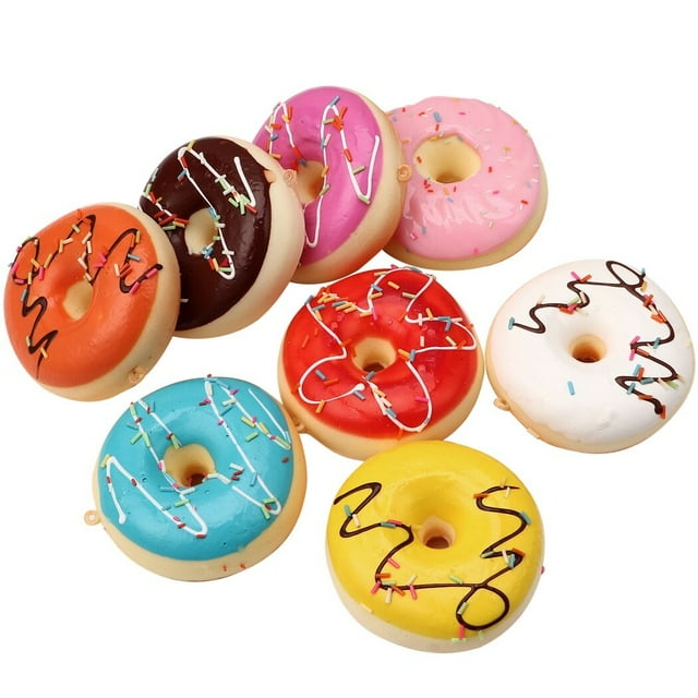 8PCS Fake Donuts High Simulation, 1:1 Realistic Artificial Flexible Cake Doughnut for Display, Dummy Model Foods for Cake Showcase Photography Props Decoration Toys for Kids