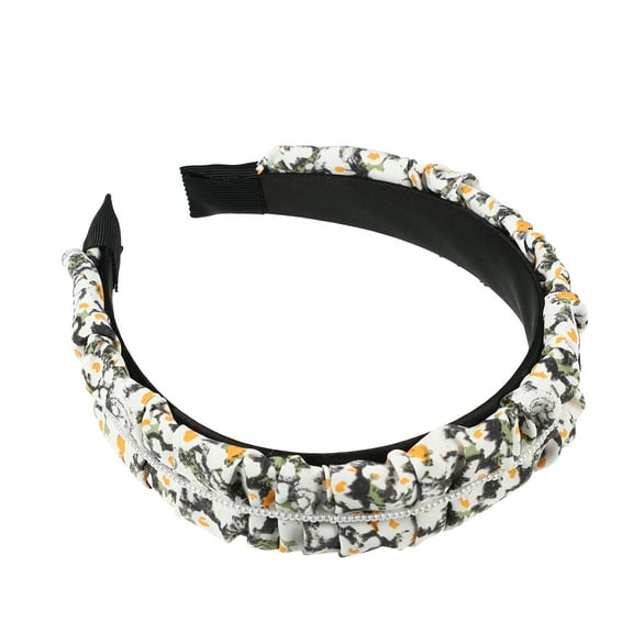 Unique Bargains Floral Ruched Headbands Non-slip Faux Pearl Hair Hoop Fashion Pleated Headbands for Women Black