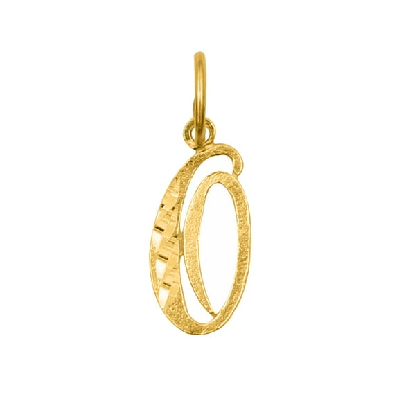 Precious Stars 14K Yellow Gold Diamond-cut Cursive Letter Unisex Initial 'O' Pendant - No Chain, Pendant Only