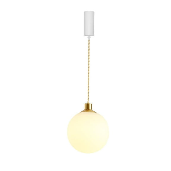 KAYYELAMP H-Type Track Lamp Gold with Dia 7.8" White Ball Glass Shade 3.2 Ft Adjusted Cord Modern Pendant Light for Home Kitchen Farmhouse 1-Pack(No Bulb, Track)