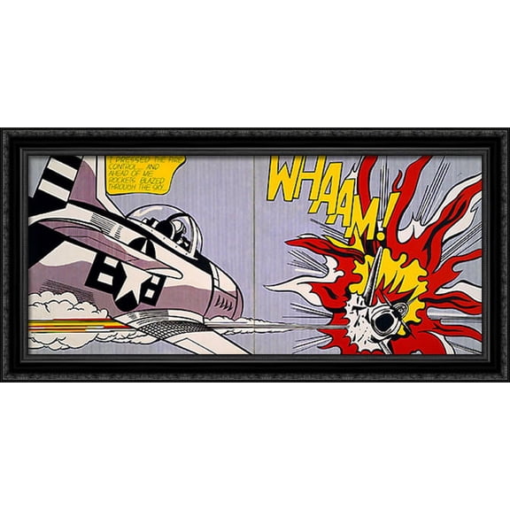 Whaam! 40x20 Large Black Ornate Wood Framed Canvas Art by Roy Lichtenstein