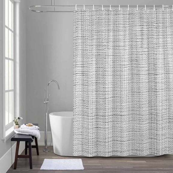 Dark Gray 72x84 Inches Waterproof Shower Curtain, Linen Texture Modern Abstract Country Minimalist Bath Curtain Set with 12 Hooks Washable Shower Curtains for Bathroom Bathtub Decor