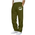 thumbnail image 3 of UVEASISHA Men's Fleece Sweatpants Smiley Face Print Sweat Pants Open Bottom Casual Joggers Elastic Waist Drawstring Athletic Trousers with Pockets Army Green 3XL, 3 of 9