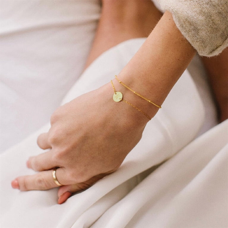 Turandoss Layered Gold Initial Disc Charm Bracelet photo 4