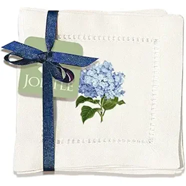 Jolitee Decorative Hemstitch Cocktail Napkins, 6"x6" Washable Linen-Like Cloth Napkins, Handmade for Entertaining and Everyday Use (Hydrangea)
