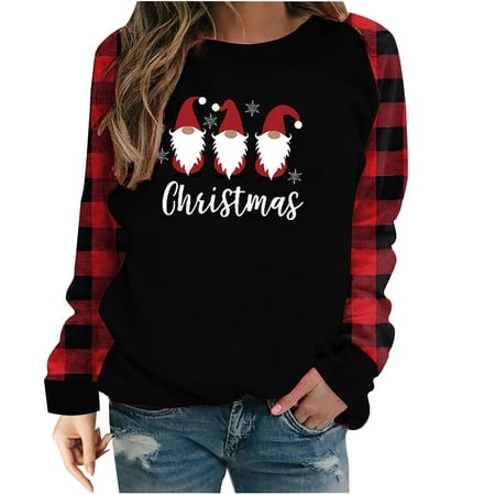 

jsaierl Womens Oversized Sweatshirts Christmas Printed Sweatshirt Crewneck Long Sleeve Fashion Tops for Women Xmas Gifts Pullover for Teen Girls