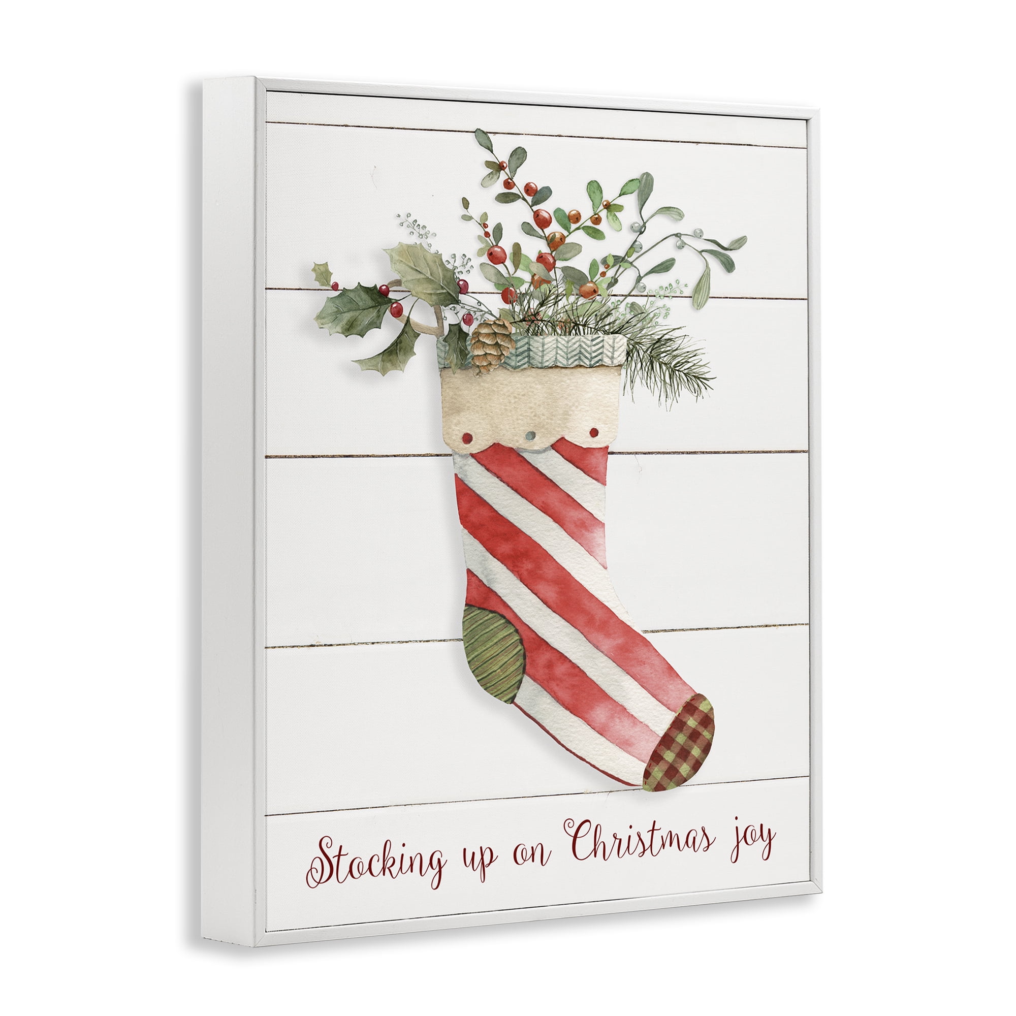 Stupell Industries Stocking Up On Christmas Holiday Painting White Framed Art Prints Wall Art, 11 x 14