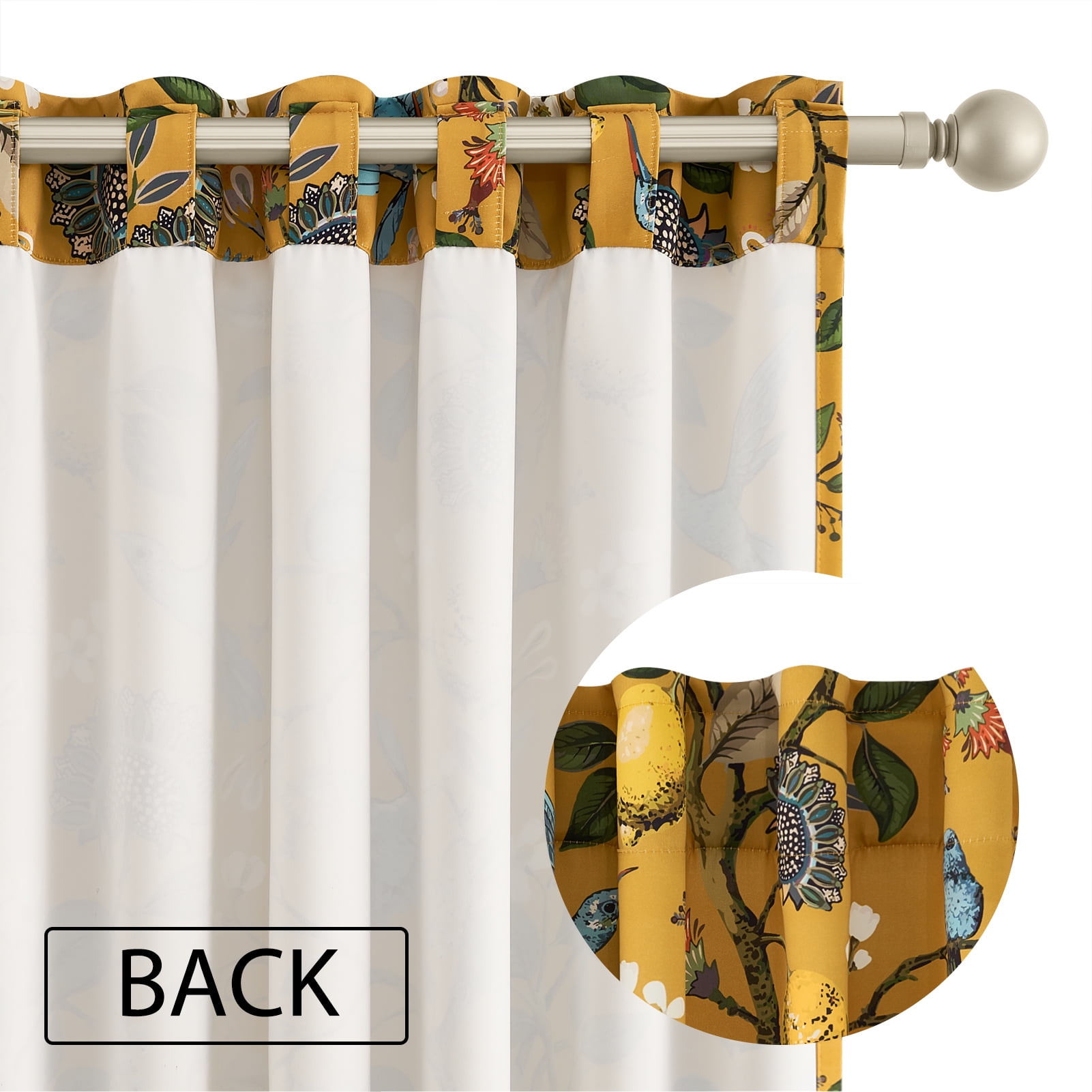 Topfinel Fancy Hummingbird Patterned Curtain,Mustard Yellow Curtains for Living Room, Thermal Insulated Blackout Curtains for Bedroom, Floral Vintage Lemon Curtains 96 inch Length 2 Panels Set