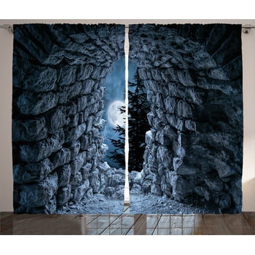 Ambesonne Gothic Curtains 2 Panel Set, Full Moon Dark Cave, 108" x 90", Blue Grey