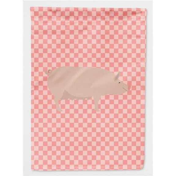 Caroline's Treasures BB7938GF English Large White Pig Pink Check Flag Garden Size , Small, multicolor