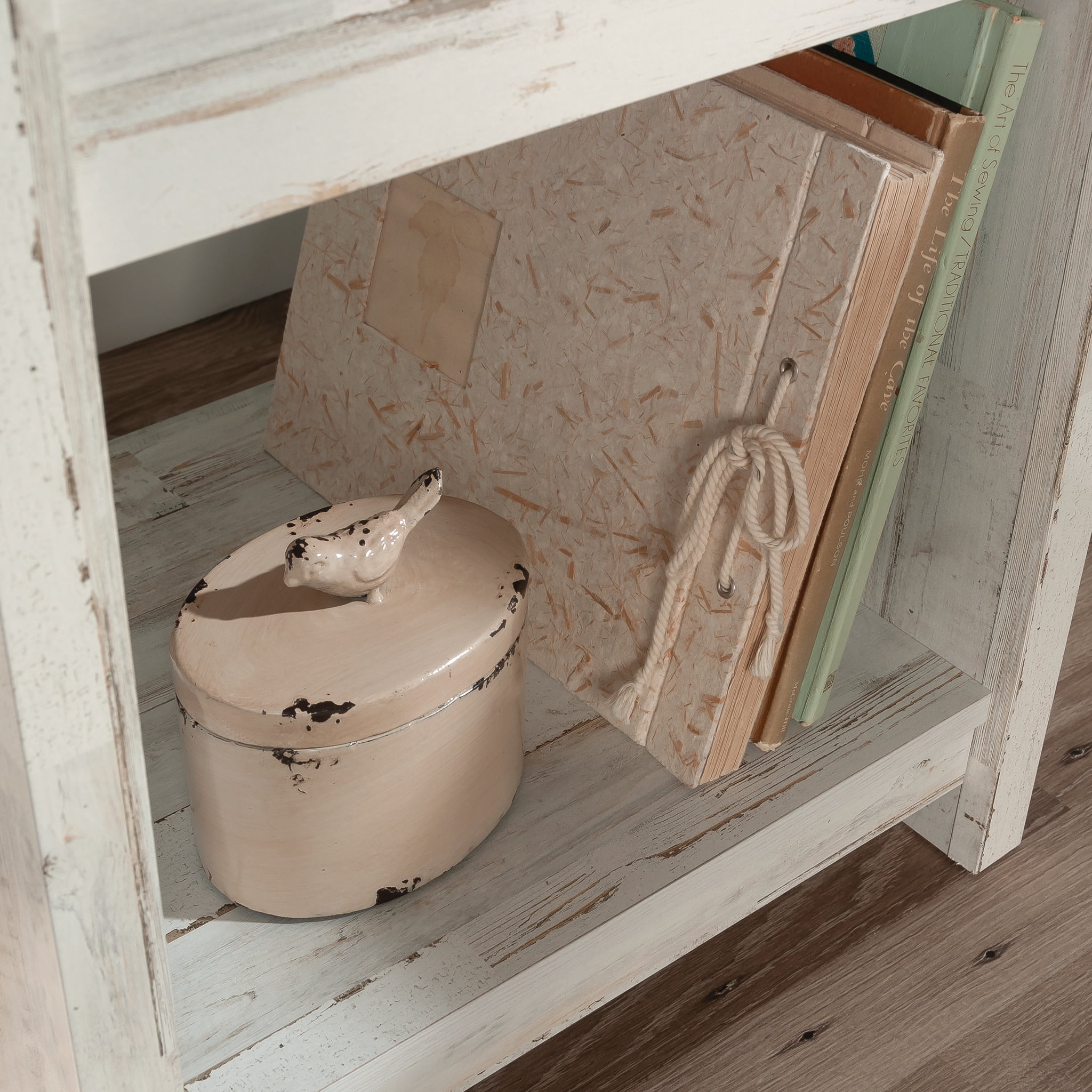 Sauder River Ranch Rustic Nightstand with Drawer, White Plank Finish