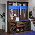 thumbnail image 3 of Craftian Hall Tree with Coat Rack & Shoe Storage Bench, Farmhouse Farmhouse Entryway Storage Organizer with LED Light, Brown, 3 of 10