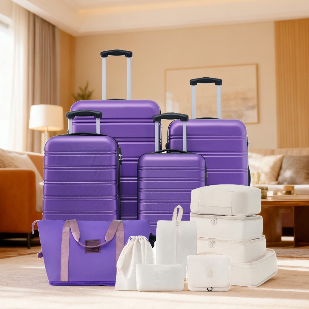 Euroco 13 Piece Luggage Sets, Expandable Hardshell Suitcase Set with TSA Lock,Spinner Wheels and 9 Bags,Lightweight Carry On Travel Luggage,Checked Suitcase for Men Women(16"/20"/24"/28"),Purple