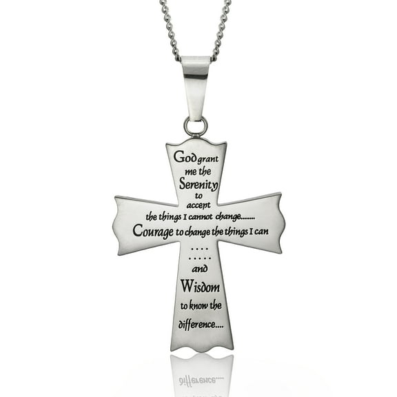 Serenity Prayer Stainless Steel Cross Pendant Necklace